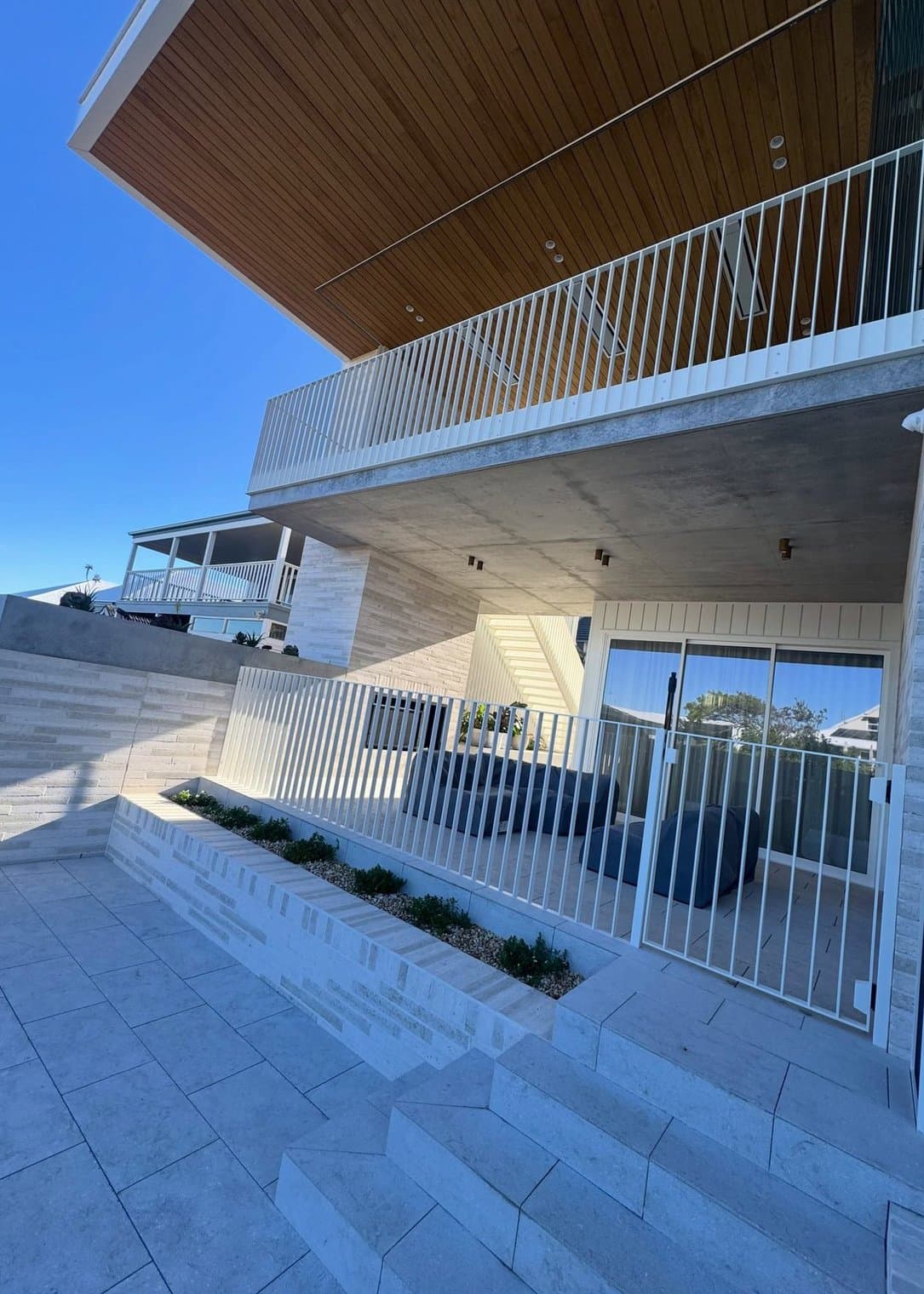 Balcony balustrade under the cantilevered upper floor